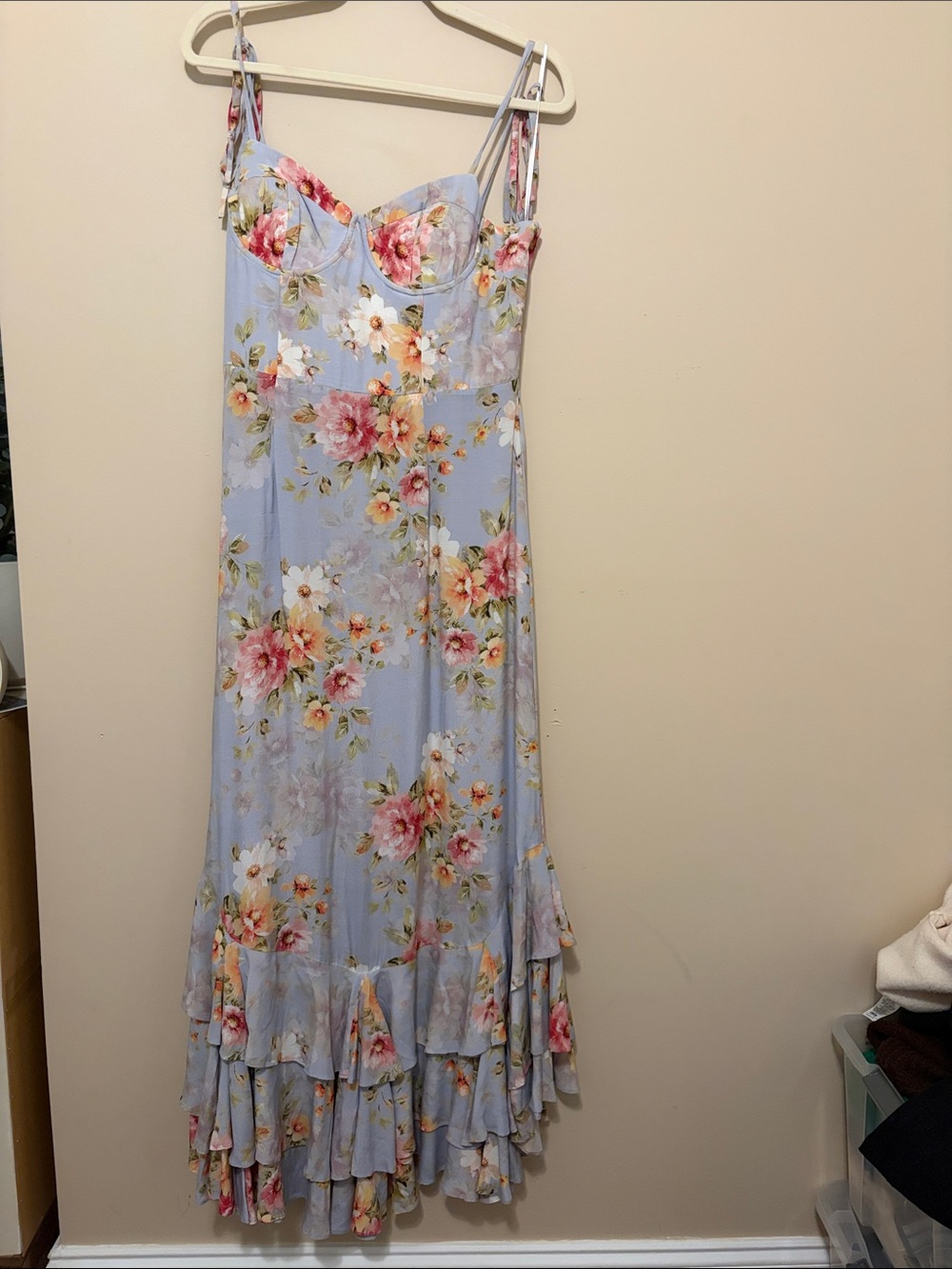 Yumi Kim Light Blue Floral Maxi Dress with Pink & Cream Blooms